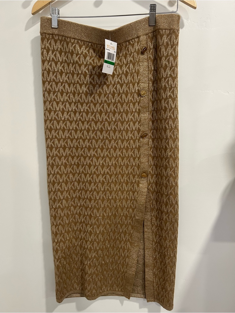 New !!! Michael Kors women’s  Metallic Logo Cardigan in Camel Gold